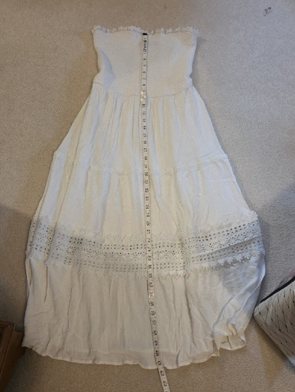White Strapless Maxi Dress with Crochet Trim - Picture 3 of 8